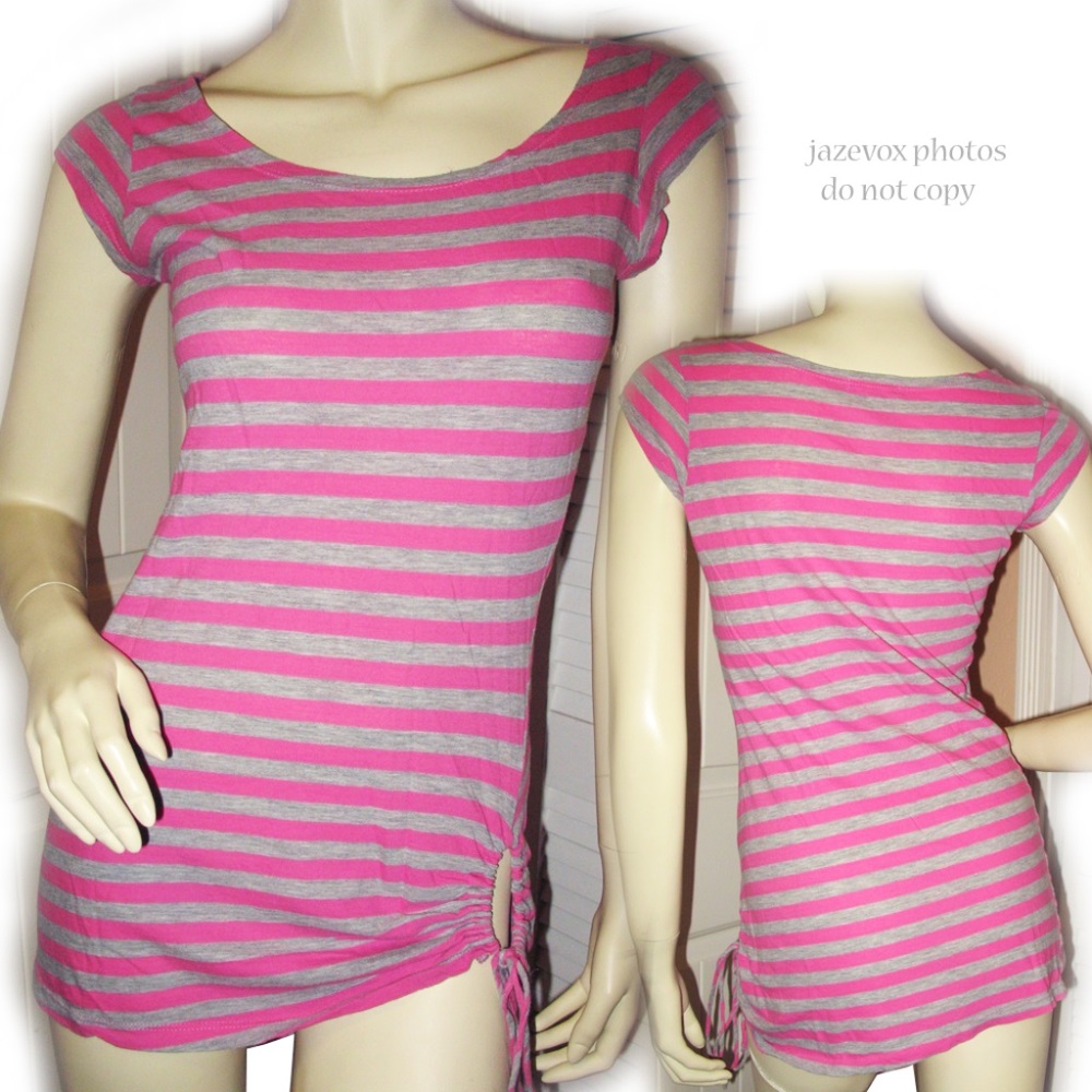 Vintage Y2K Forever 21 Tunic Bodycon Top Pink Gray Striped McBling Indie Sleaze